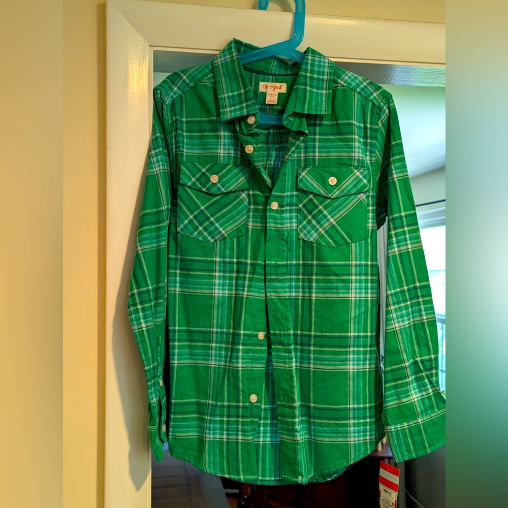 Cat & Jack Green plaid long sleeve button down.